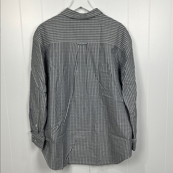 Wild Fang Womens Button Up Shirt M Gray White Stripe Pocket Checkered Interior - Picture 12 of 15